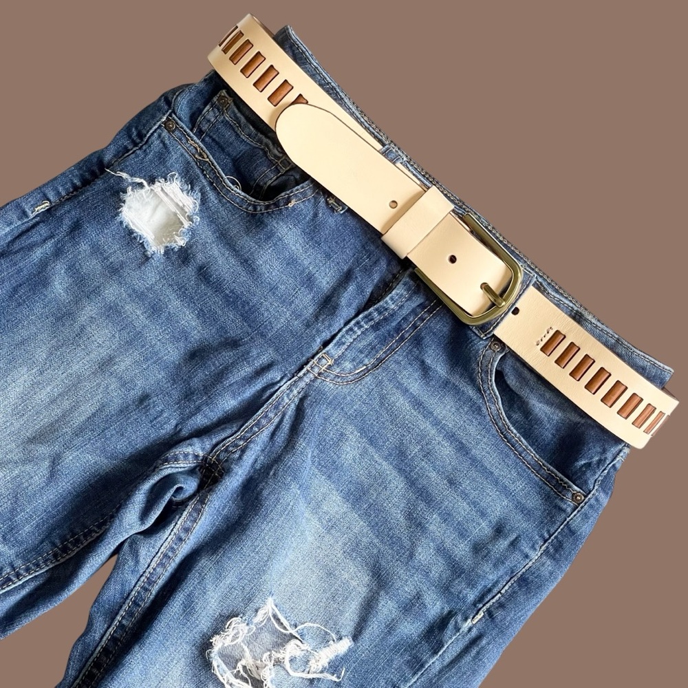 Fossil Leather Belt Cream and Cognac Brown Laced Festival Size S